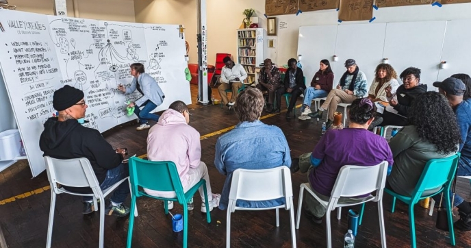 Artist grantees and staff from Community Foundation of Western Massachusetts Valley Creates holding a co-design session in preparation for the annual gathering. Credit: Community Foundation of Western Massachusetts Valley